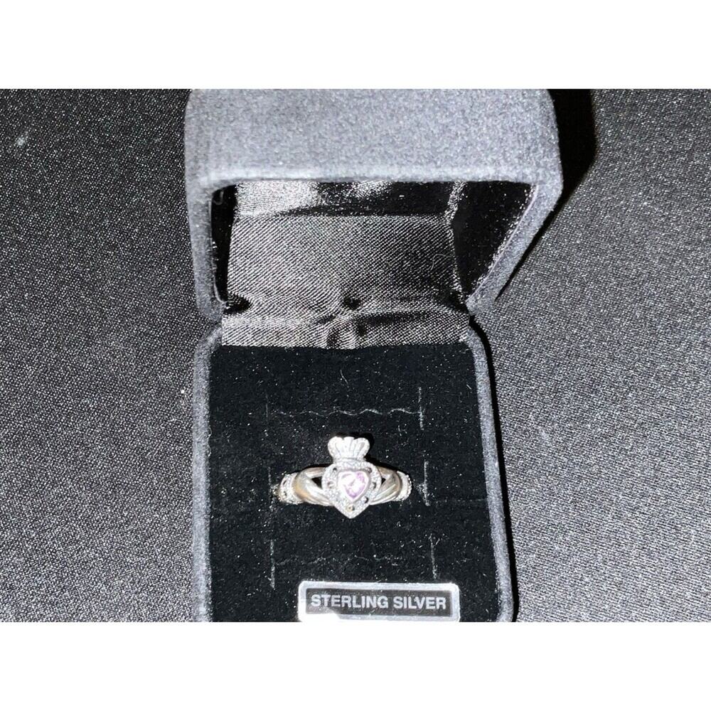 925 Silver Amethyst Solvang Claddagh Heart Ring Size 7.25